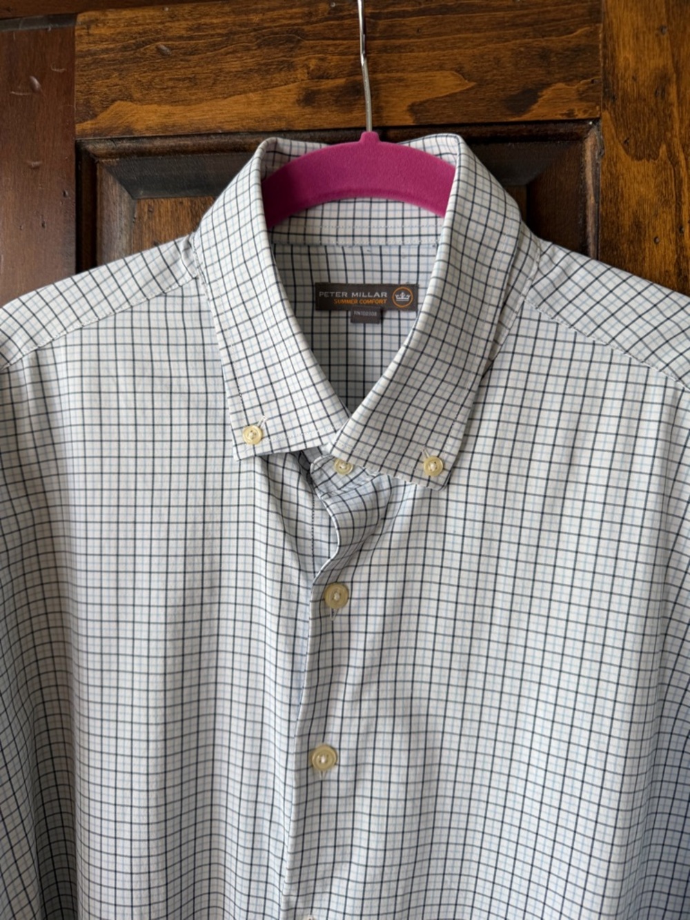 Peter Millar White Shirt w/Navy Windowpane Grid Peter Millar summer comfort XL